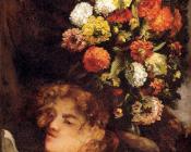 古斯塔夫库尔贝 - Head Of A Woman With Flowers